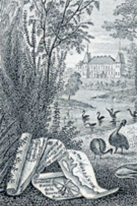 An etching of Chateau Malmaison, where Napoleon's wife Josephine kept kangaroos and emus.