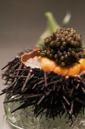 Waku Ghin's sea urchin with raw shrimp and caviar.