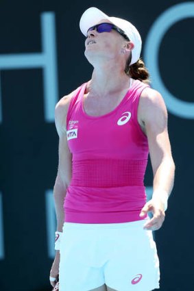 Down: Sam Stosur rues a missed point in her semi-final loss to Klara Zakopalova in Hobart on Friday.