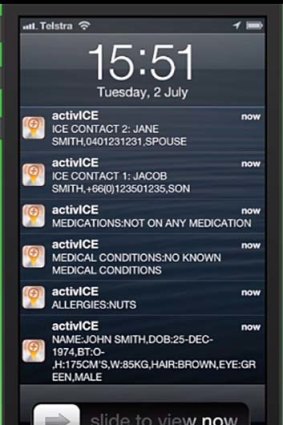 The activICE app displays its owner's medical information and emergency contacts if it has been inside a hospital for more than 10 minutes.