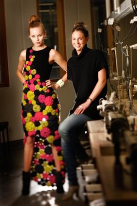 RMIT fourth-year student Emmarose Kinsman (right) with a model in one of her striking designs.
