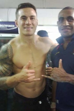 Wellington Albert with Sonny Bill Williams at the World Cup.