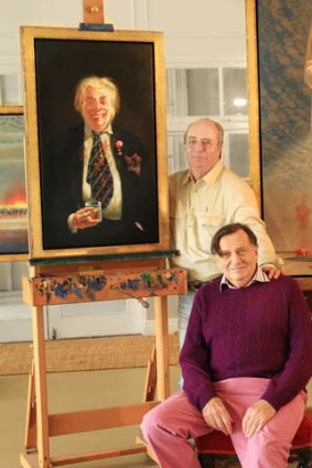 'Rather majestic': Tim Storrier and Barry Humphries with the portrait of Humphries' alter ego Sir Les Patterson, which is Storrier's first major portrait since he won the Archibald Prize.