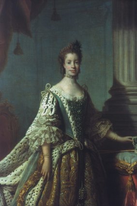 Charlotte Sophia of Mecklenburg-Strelitz. Queen consort of King George III of Great Britain. Oil on canvas, c1762, studio of Allan Ramsay. QUEEN CHARLOTTE (1744-1818). 