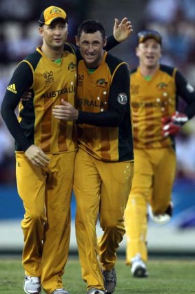 Michael Clarke with David Hussey at the Twenty20 World Cup.