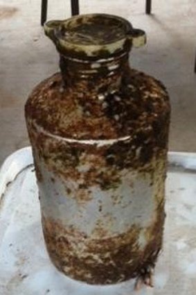 This canister, containing a toxic gas, was washed up on North Stradbroke Island.