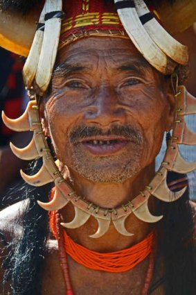 A Konyak local in tribal dress.