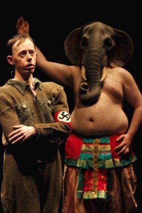 Play within a play: Simon Laherty, in Nazi uniform, and Brian Tilley as Ganesh.