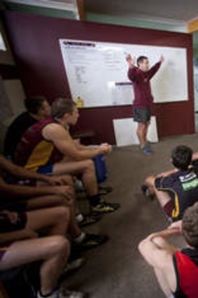 Tactically astute … Daryn Cresswell delivers a team talk at training to the players at Palm Beach Currumbin.