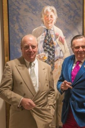 Barry Humphries with Tim Storrier and the portrait of Sir Les. 