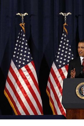 President Barack Obama during an address at the National Defence University in Washington, where he said the approach taken in Iraq was 'not something we can afford to repeat in Libya'.