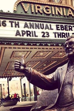 A bronze replica of Ebert in his home town of Champaign, Illinois.