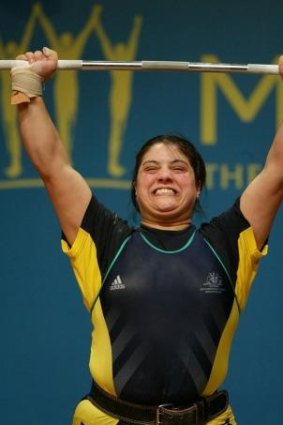 Caroline Pileggi competes in the women's over 75 kilograms weightlifting final at the 2002 Commonwealth Games in Manchester.