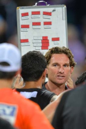 James Hird at quarter-time during the game against Fremantle.