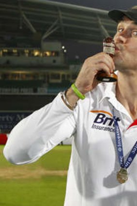Happier times: Pietersen kisses the Ashes urn last year.
