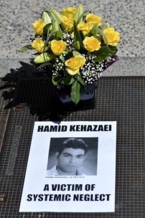 A memorial for asylum seeker Hamid Kehazaei.