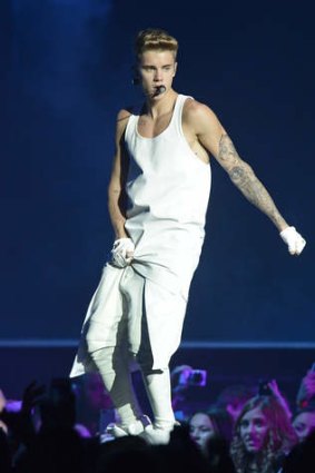 Great dancing, poor patter ... Justin Bieber at an earlier performance at the Brisbane Entertainment Centre.