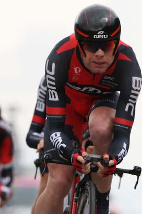 Teamwork: Cadel Evans during the Giro del Trentino time trial.