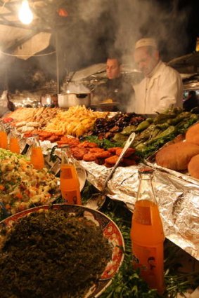 Food stall at Jemaa el-Fnaa market place, Marrakesh.