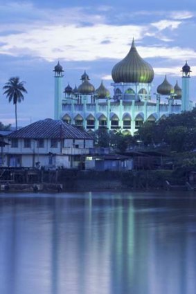 Bright sight ... Kuching's State Mosque.