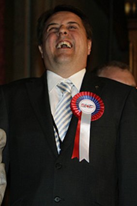 BNP leader Nick Griffin celebrates.