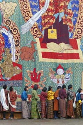 Bhutan, the mere vision of a holy thangka or thongdrel (traditional painting on fabric) is supposed to wash away the sins of a lifetime.