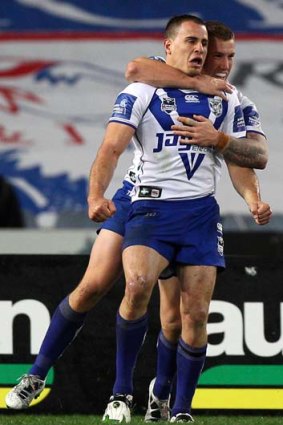 Bulldogs mongrel &#8230; Josh Reynolds celebrates a try.