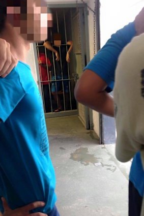 Refugee protesters inside jail on Nauru.