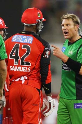 All fired up: Shane Warne and Marlon Samuels.