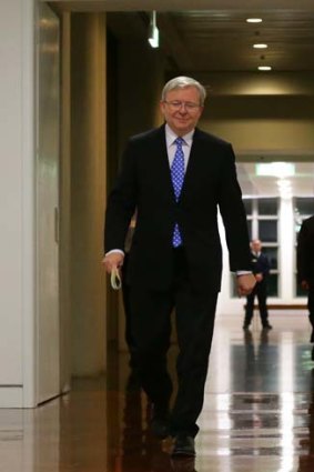 Kevin Rudd arrives for the caucus ballot.