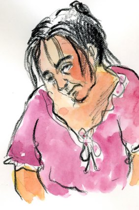 A sketch of Rockefeller murder suspect Bernadette Denny. Artist: Bettina Guthridge.