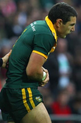 Game over ... Billy Slater will play no further part in the Four Nations tournament.