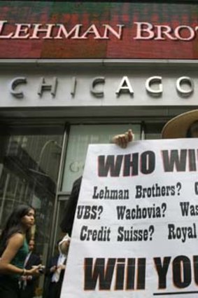 A protester in New York during Lehman Brothers' collapse.