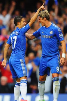 Making their mark ... Chelsea's Eden Hazard, left, and Fernando Torres.
