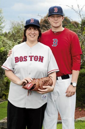Family support … Red Sox rookie Daniel McGrath with his mother Dale.