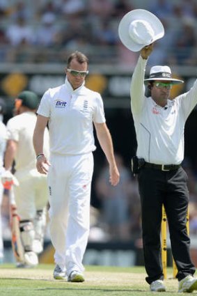 Cannon fodder: England's frontline spinner Graeme Swann gets belted for six by Michael Clarke.