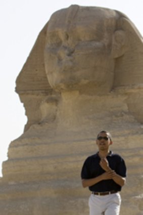 Barack Obama on a tour of the Great Pyramids of Giza after giving his Cairo speech.
