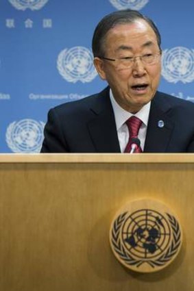 UN Secretary General Ban Ki-moon speaks in New York about an international peace conference aimed at ending Syria's civil war.
