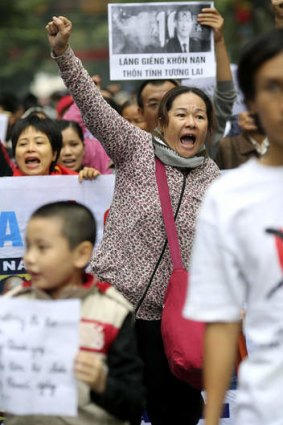 Sensitive &#8230; protesters rally in Hanoi.