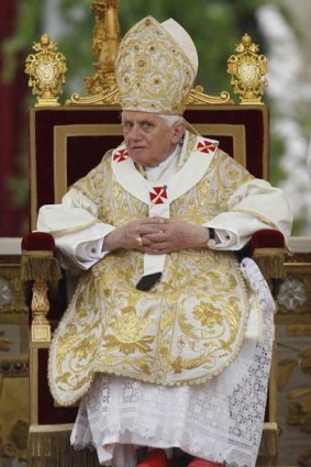 Pope Benedict XVI looks on as he leads the Easter mass in Saint Peter's Square.