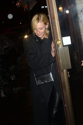 Cate Blanchett outside the New York apartment Philip Seymour Hoffman had shared with partner Mimi O'Donnell until recently.