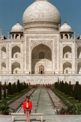 Famous image: Princess Diana sits in front of the Taj Mahal in 1992.