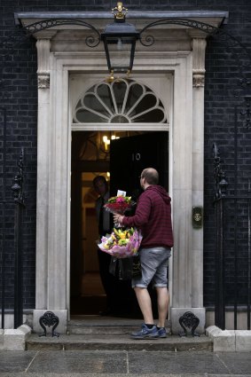 Flowers delivered to the front door of 10 Downing Street after the prime minister's election victory.