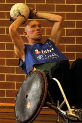 Wheely tough: Jason Lees at training for the Australian wheelchair rugby team, which is competing in London.