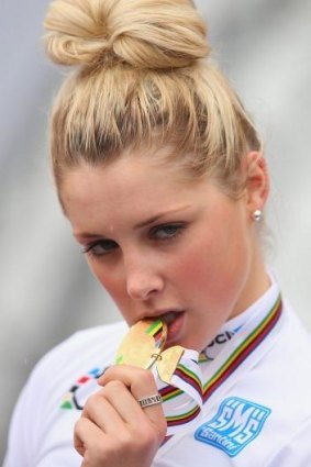 Macey Stewart of Australia poses with her gold medal.