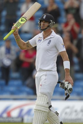 England's Kevin Pietersen celebrates a first-innings century in the drawn second Test against South Africa at Headingley.