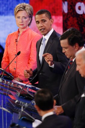 Democratic presidential hopefuls: Hillary Clinton, Barack Obama, Bill Richardson, Joe Biden and Dennis Kucinich in 2007.