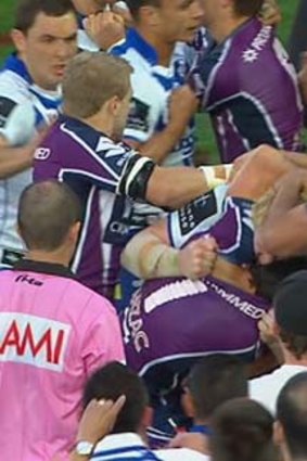 Incident to be placed on report ... a screen grab of the alleged biting incident involving Bulldog James Graham.