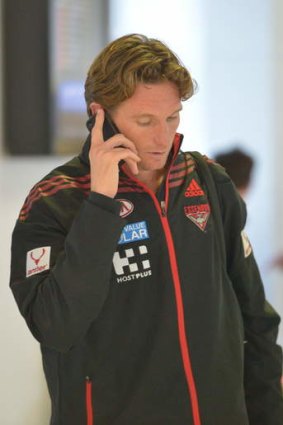 Allegations: Essendon coach James Hird at Tullamarine Airport on Thursday before flying out to Perth.