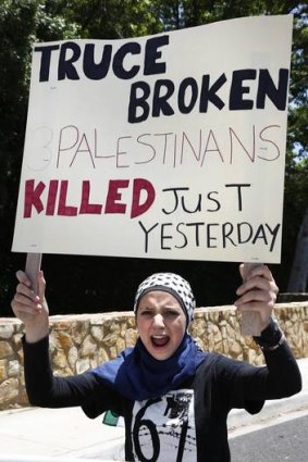 Zaen Alsweity from Conder during a Rally for Palestine rights in front of the Embassy of Israel  in Yarralumla.